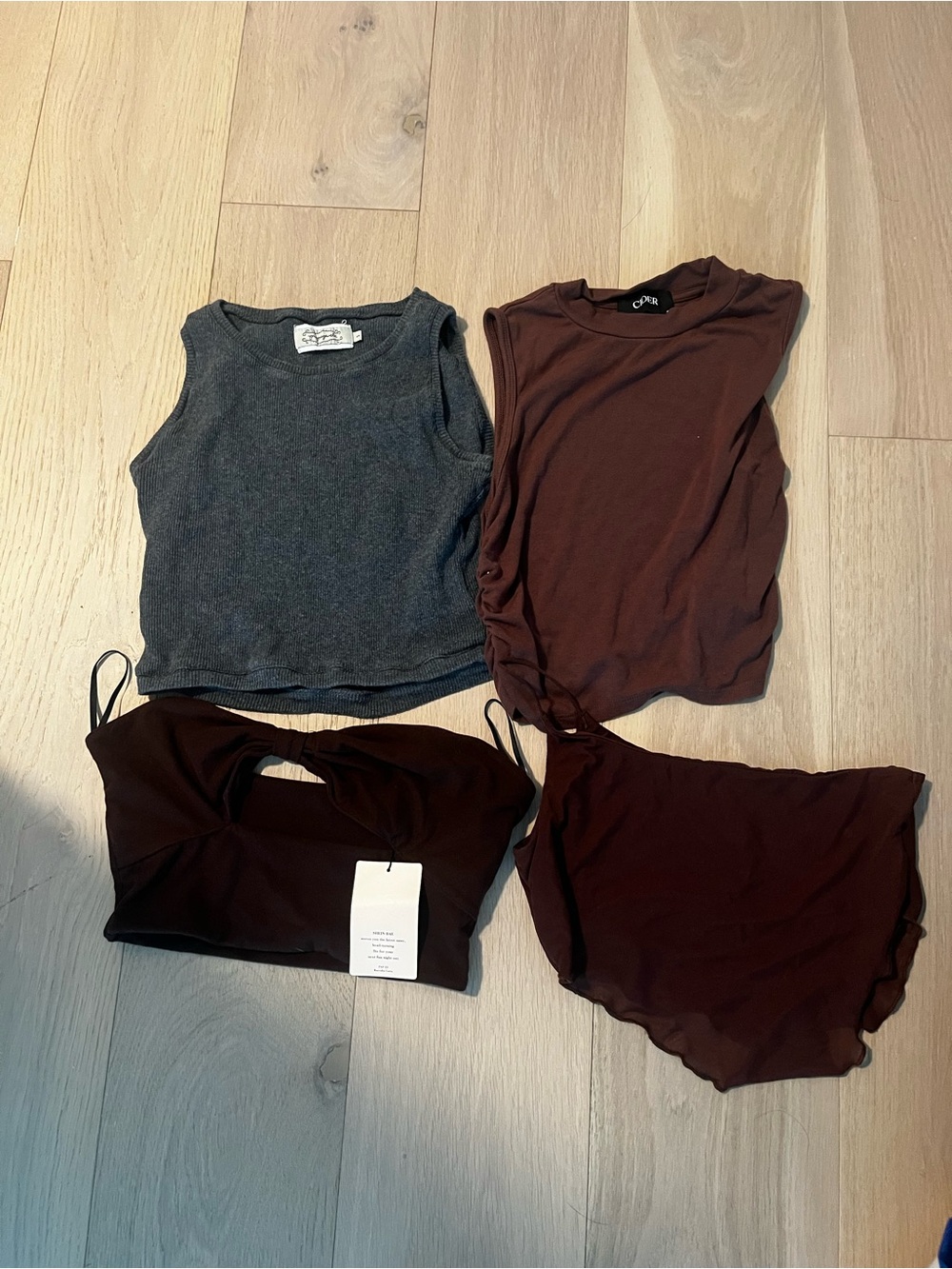 Charcoal Gray Ribbed Crop Tank Top - Women (4 top bundle)